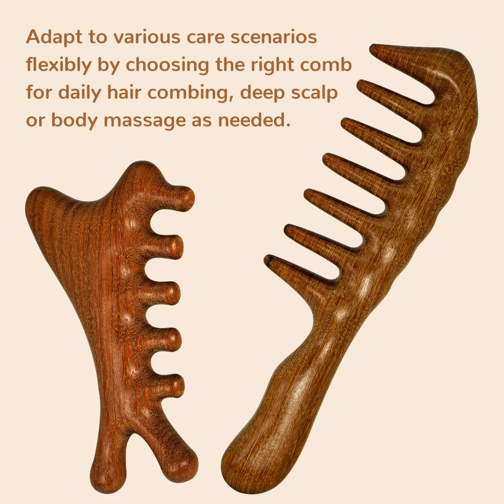 Natural Sandalwood Wide Tooth Massage Comb Set – Anti-Static Scalp Massage Comb Set Oasis Select