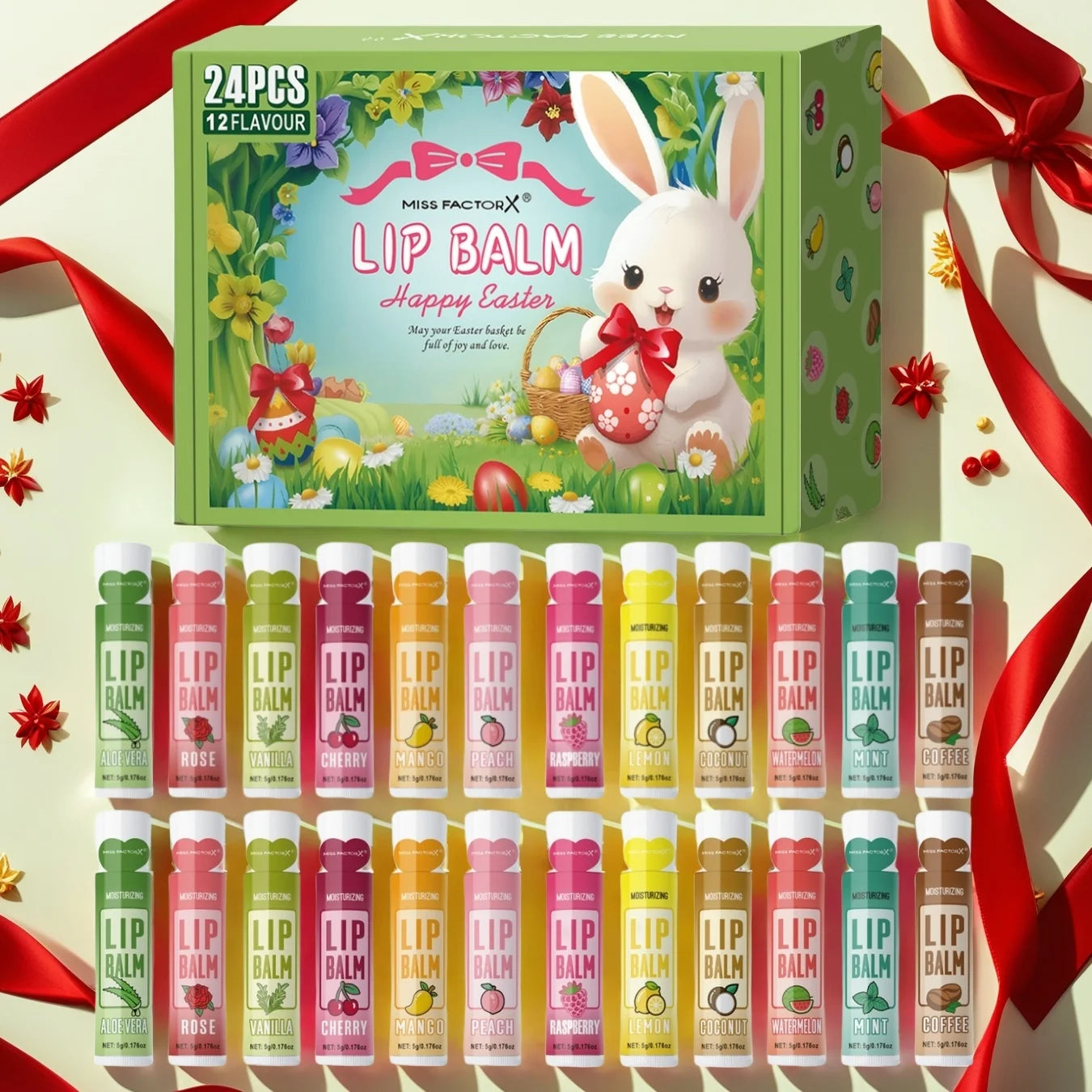 24PCS/box, Lip Balm Set, Moisturizing and Glossy, Easter Gift Set, Suitable for Dry Lips, Women's Gift Mother's Gift, Party Supp Oasis Select