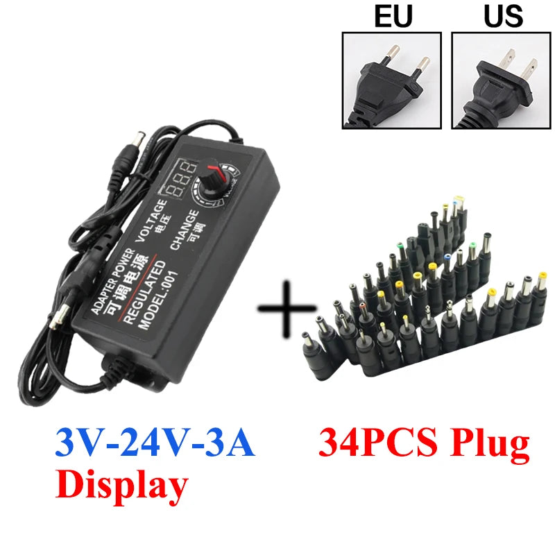 DC 3V-24V Adjustable Transformer AC 220V 110V TO DC 12V 24V 3V 9V 1A 2A 3A 5A 10A Transformers AC 220 110 V TO DC 12 24 3 9 V Oasis Select 3A Dis With 34PCS US Plug