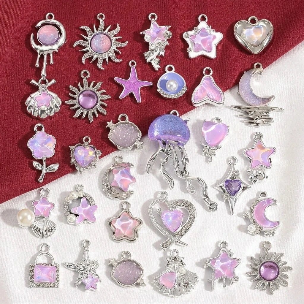 10pcs Purple Pink Heart Enamel Charms Y2K Gothic Style Pendants For Making DIY Handmade Findings Accessories Necklace Jewelry Oasis Select Purple