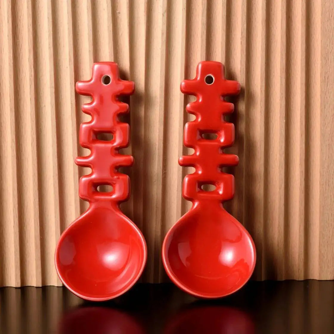 Double Happiness Spoon Ceramic Wedding Dessert Spoon Pair Spoon Red High-Value Chinese Style Character Household Festive Coffe Oasis Select