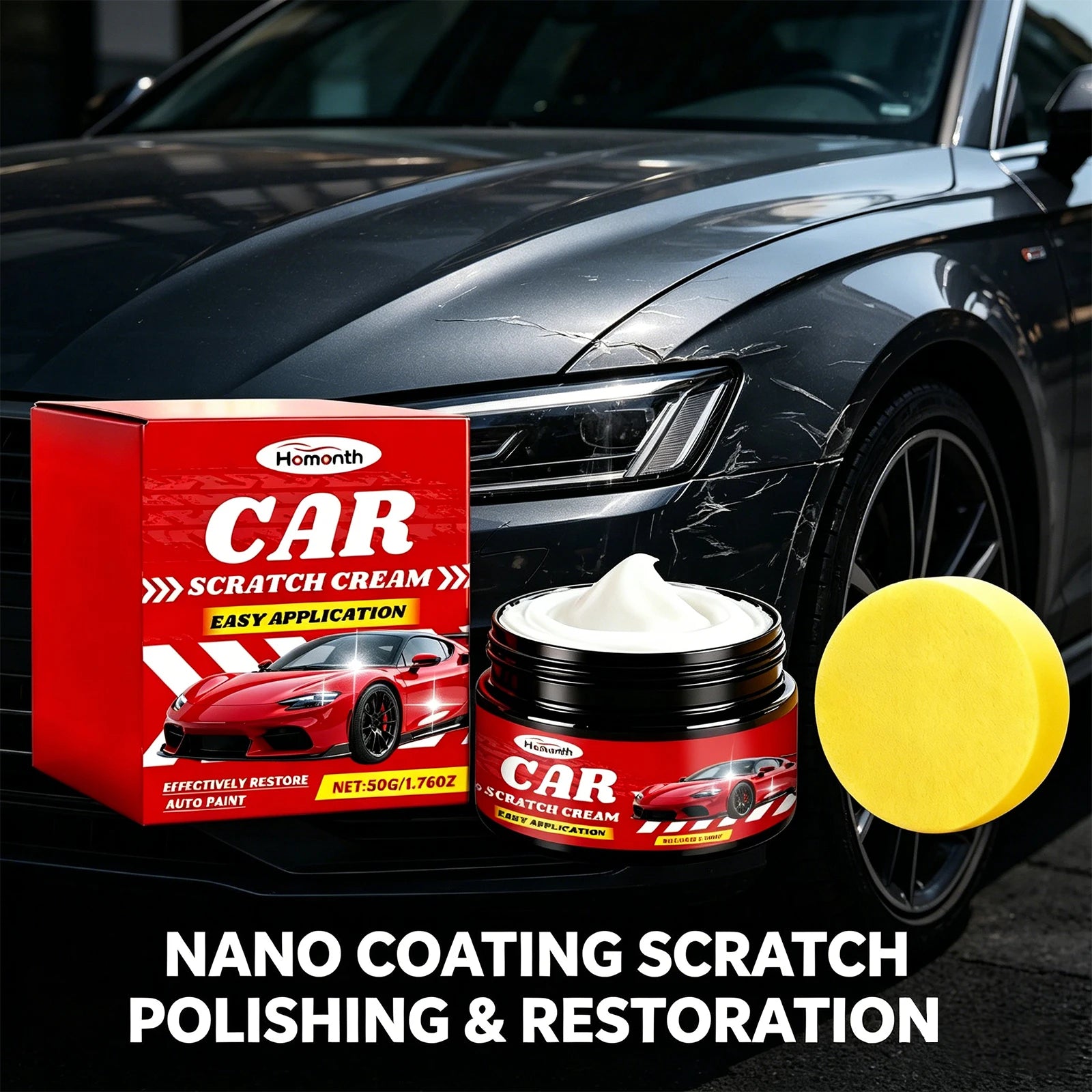 Car Scratch Remover Cream with Sponge Auto Paint Scratch Remover Polishing Paste for Car Scuffs Swirls Fine Lines Cleaning Care Oasis Select