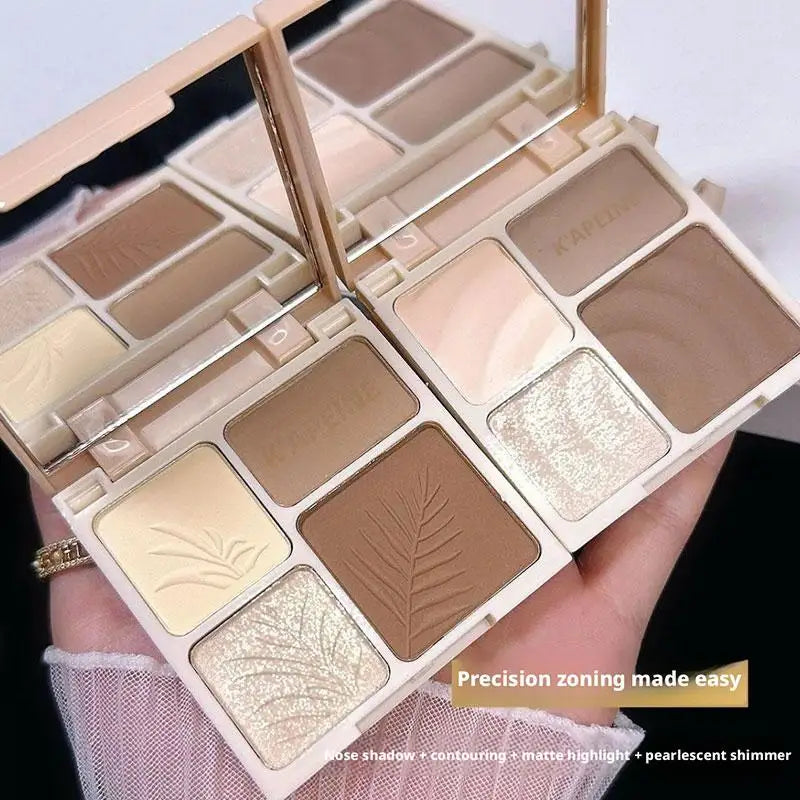 4-Colors Highlight & Contour Palette with Mirror Matte Highlighter Contour Natural Glow Contour Powder Face Makeup for Beginners Oasis Select