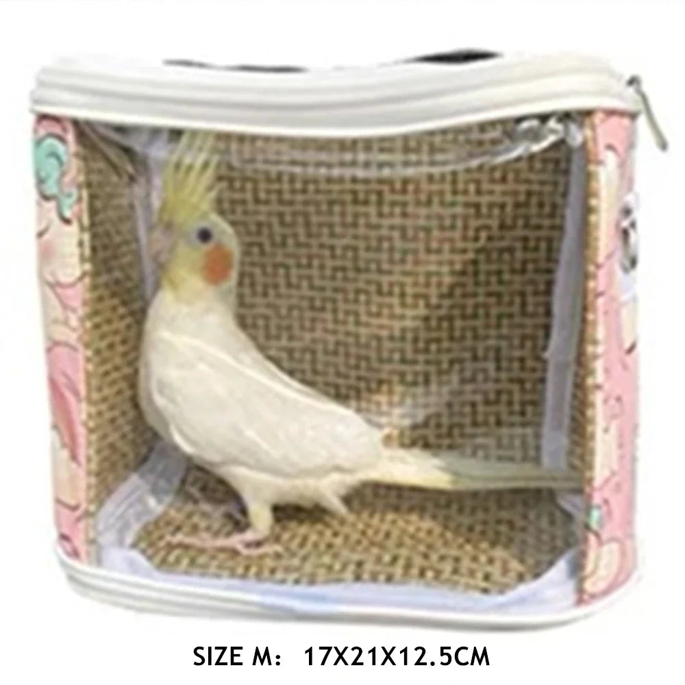 Super Portable Pet Bird Cage Parrot Carrier Travel Bag Breathable Lightweight Hamster Squirrel For Small Animals Pet Accessories Oasis Select Pink vine M