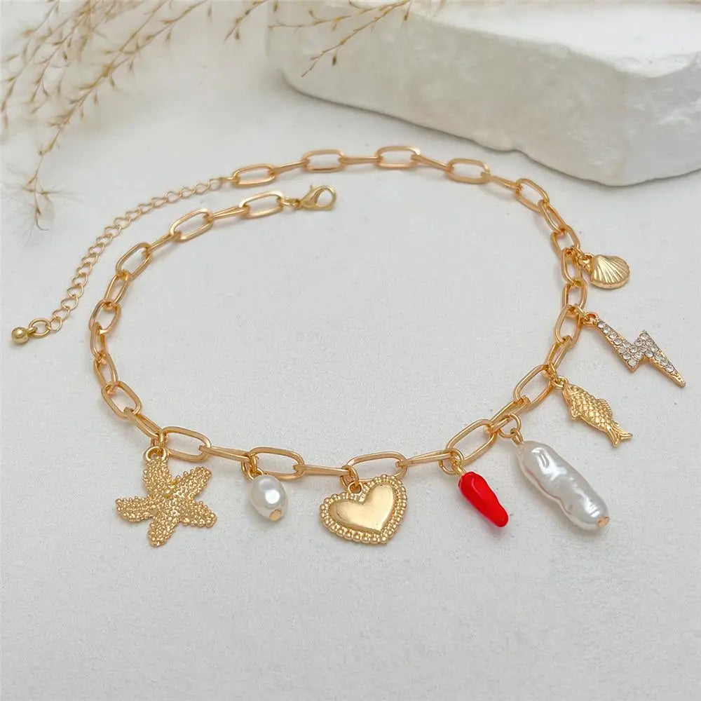 Trendy Vintage Enamel Necklace Alloy Summer Cherry Necklace Ocean Style Fashion Jewelry Gift for Women Oasis Select