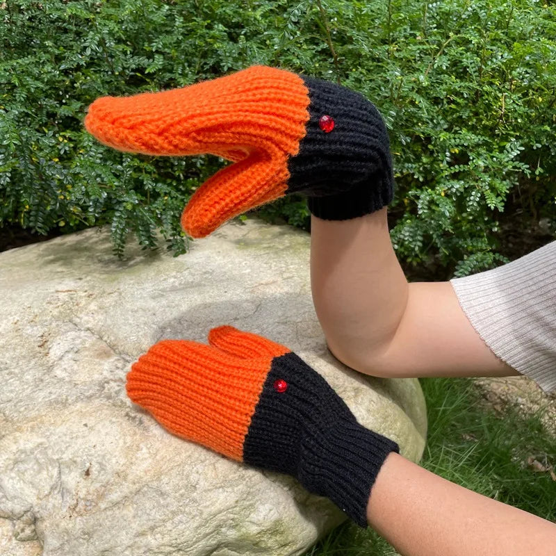 Gloves Unisex Autumn Winter Cold Warm Protection Three-dimensional Swan All Finger Gloves Knitted Woolen Mittens Oasis Select