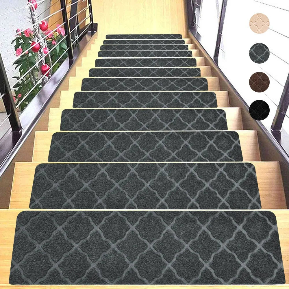 New Self-adhesive Staircase Mat Non-Slip Soft Stripe Stair Tread Carpet Mat Safety Protection Cover Pads Home Decor Oasis Select B Grey