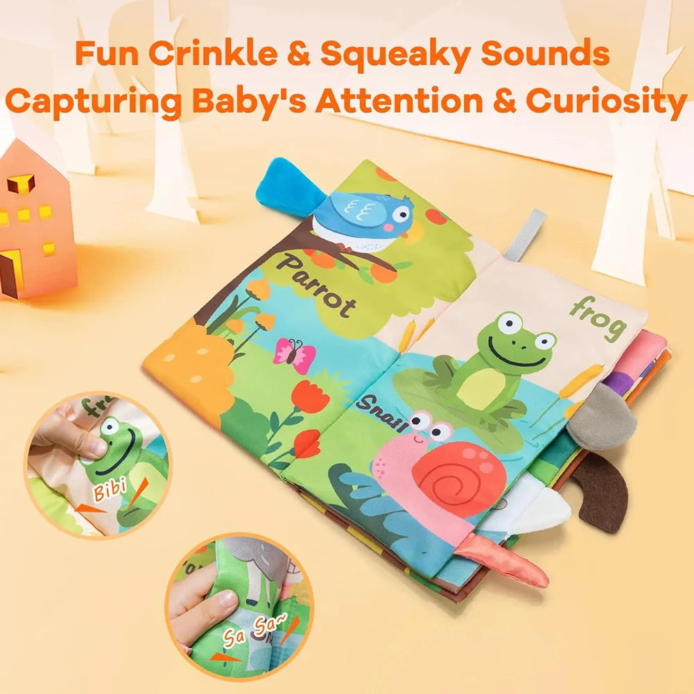 Baby Crinkle Cloth Book – 3D Animal Sensory Toy for Infants