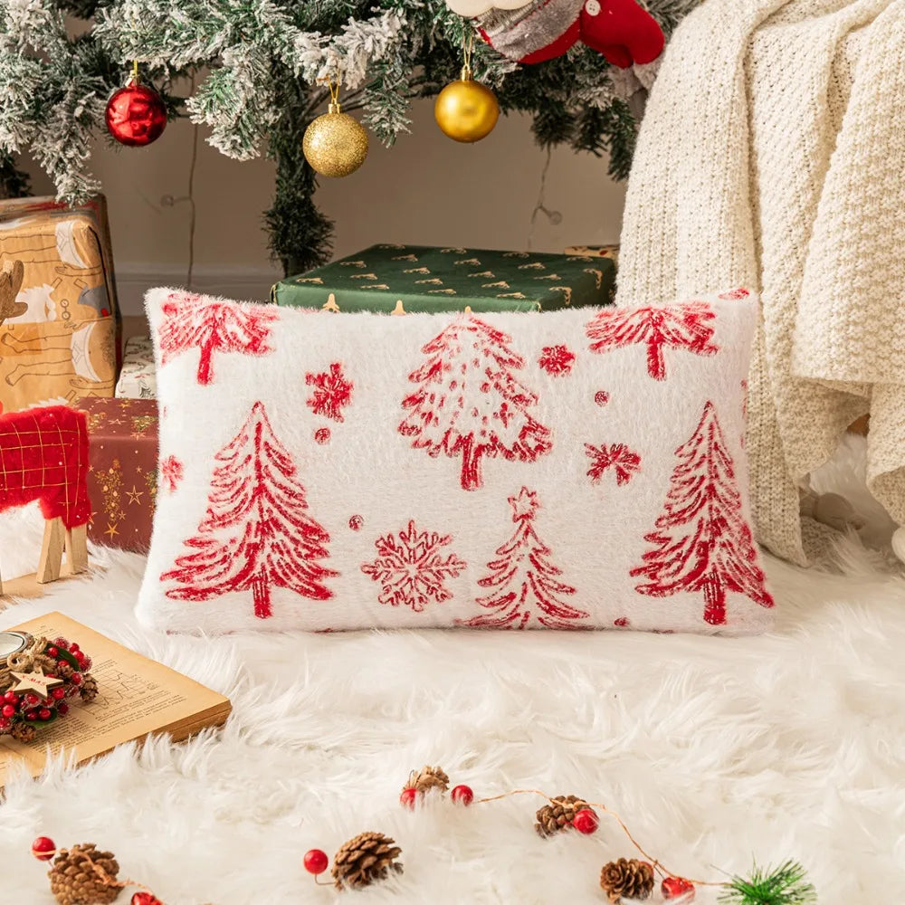 Christmas Tree Knitted Plush Pillowcase | Festive Cushion Cover