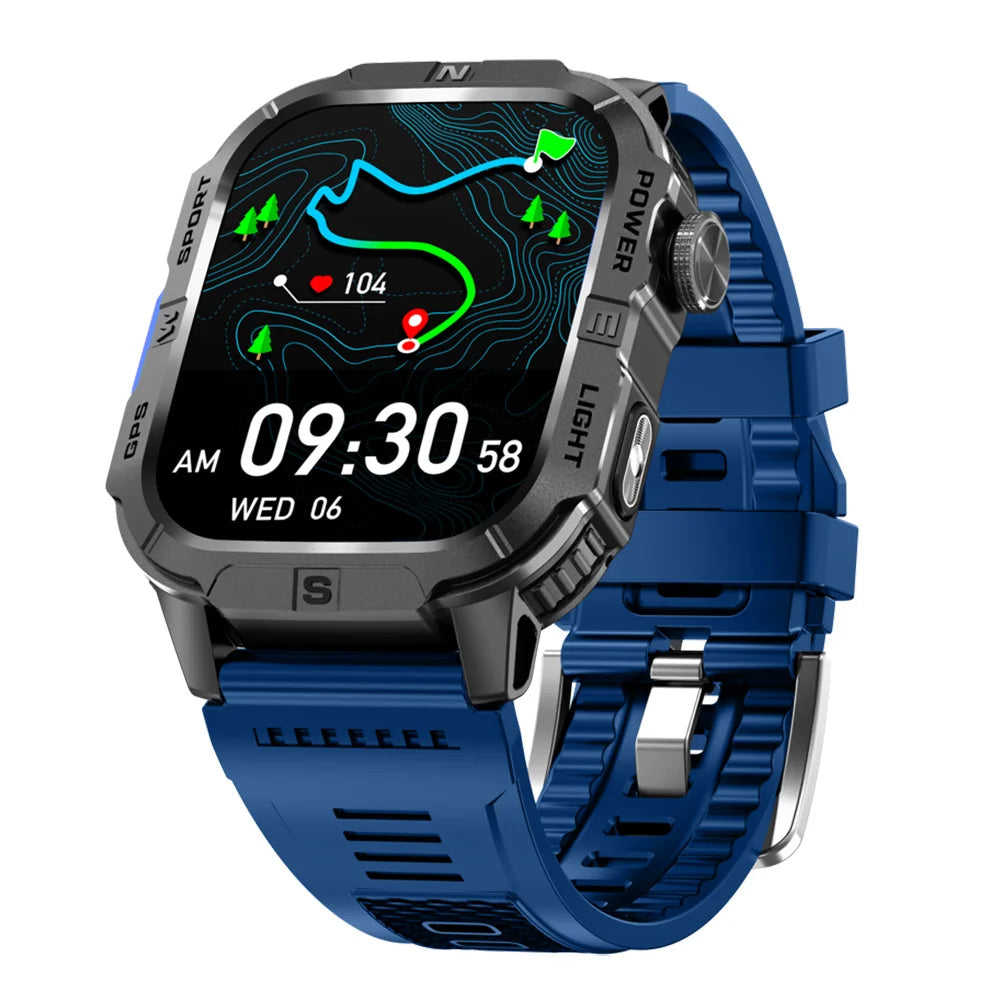 GPS Smart Watch Compass Flashlight Smartwatch Man Lady Outdoor Music Sports Heart Rate Health Blue Tooth Call Waterproof 540mah Oasis Select BKBLS