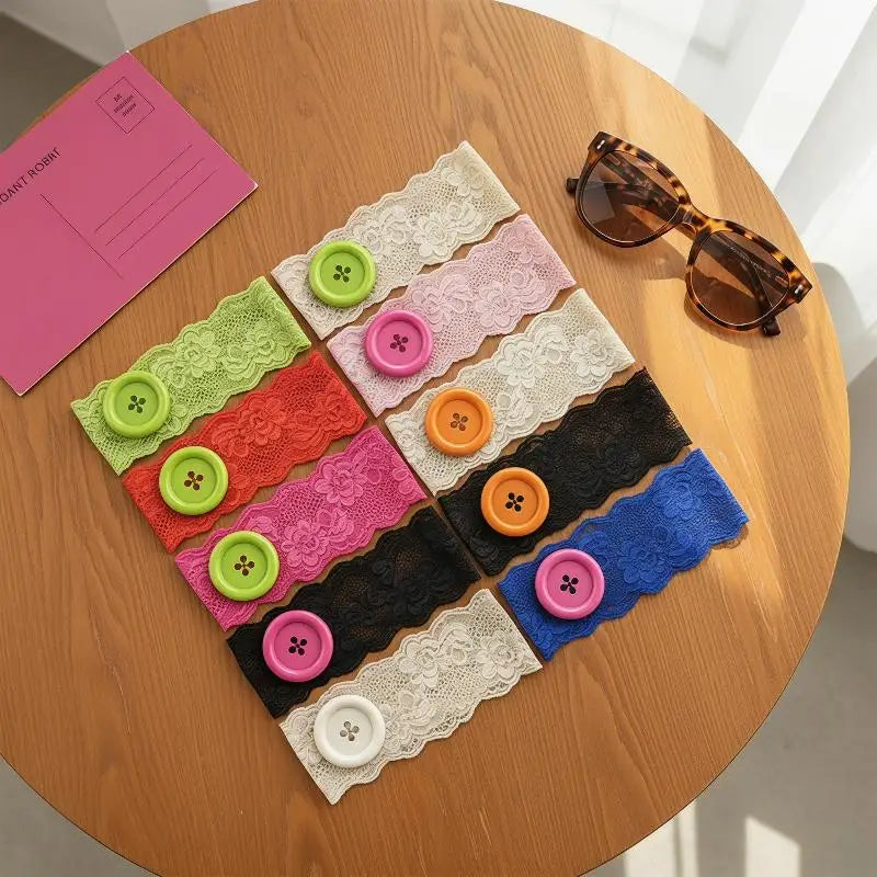 Y2K Lace Button Headband – Colorful Oversized Women's Style Fashion Headband Oasis Select