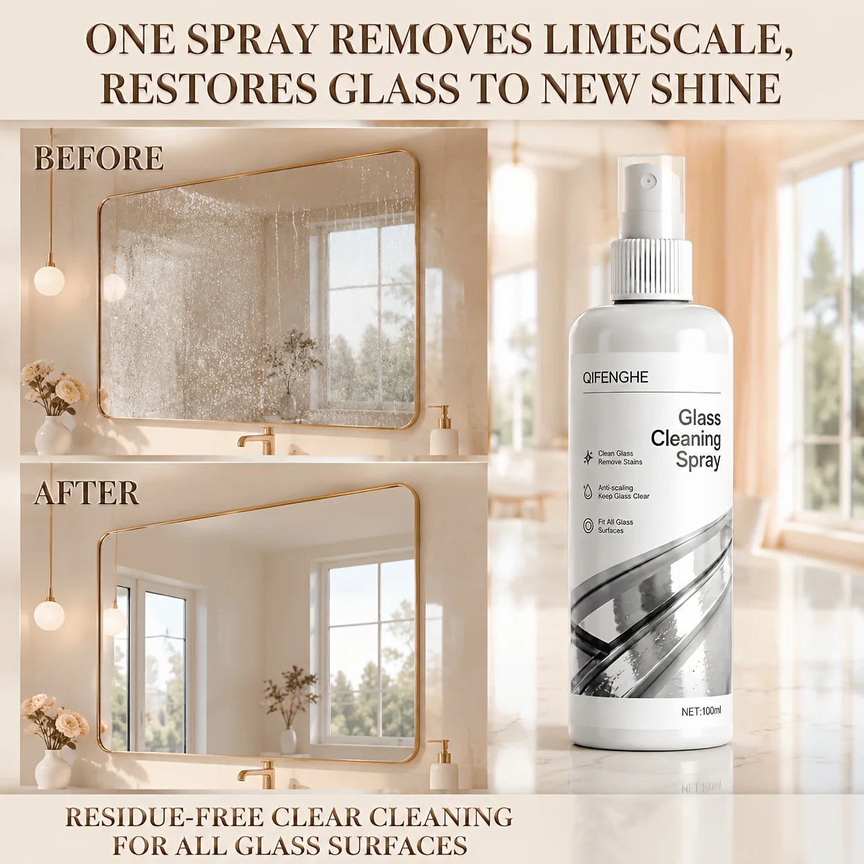 QIFENGHE Glass Cleaner Spray – Mirror, Shower & Tile Glass Cleaner Spray Oasis Select