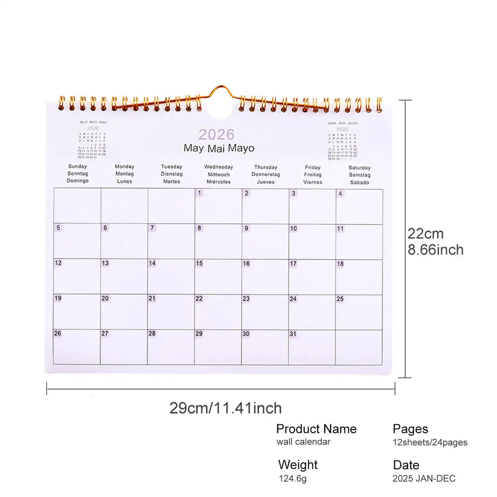 Wall Calendar 2026 12 Month Multilingual Coil Wall Calendar Modern Decorative Planner for Bedroom Dormitory Apartment Family Oasis Select