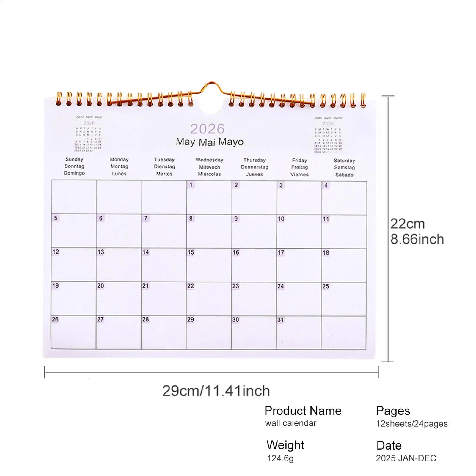 Wall Calendar 2026 12 Month Multilingual Coil Wall Calendar Modern Decorative Planner for Bedroom Dormitory Apartment Family Oasis Select
