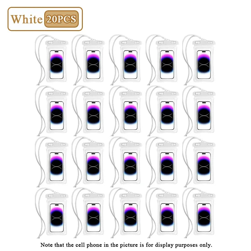 1-20PCS High Transparency Waterproof Phone Pouch with Air Cushion Floating Touch Screen Compatible for Swimming Rafting Beach Oasis Select White-20PCS
