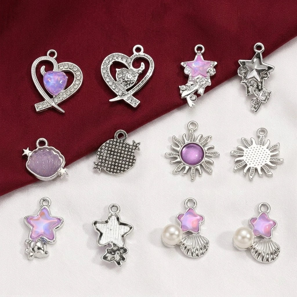 10pcs Purple Pink Heart Enamel Charms Y2K Gothic Style Pendants For Making DIY Handmade Findings Accessories Necklace Jewelry Oasis Select