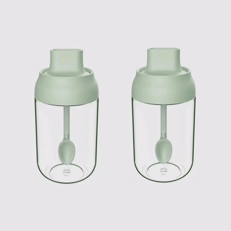 2pcs 250ML Oil Bottle Moisture-proof with Lid Spoon Pepper Jar Salt Shaker Combination Glass Kitchen Dining Seasoning Bottle Oasis Select Green-Seasoning-bott