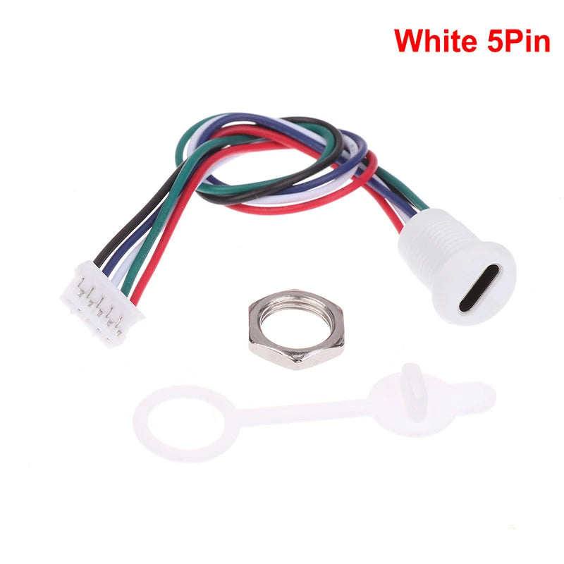 USB-C High Current Charging Socket Female With M11 Nut Snap Lock Plate Type C Waterproof Female Connector Jack C Socket Oasis Select 5Pin White