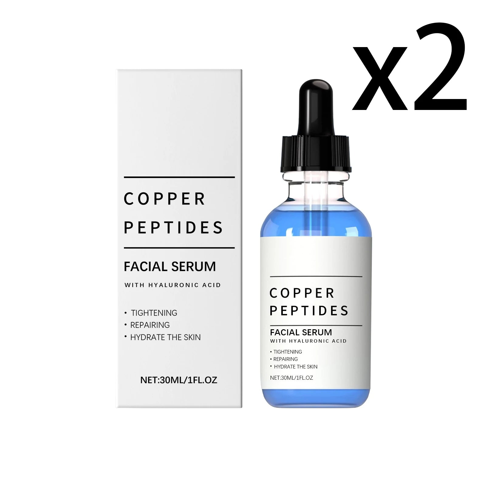 Copper Peptide Serum Anti Wrinkle Antioxidant Firming Facial Skin Repair Skin Barrier Deep Hydration Hyaluronic Acid Face Serum Oasis Select 2x30ml