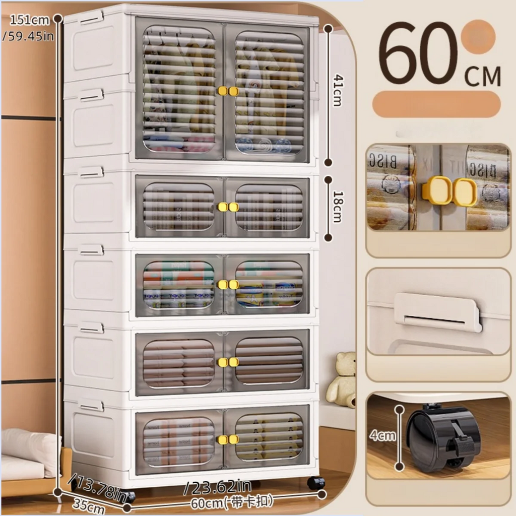Foldable Cabinet,2-5 Tier, Multi-Combo,Rolling Mobile with Wheels,Heavy-Duty, Large Capacity,Bedroom/Living Room/Kitchen Storage Oasis Select 5Layers-gray