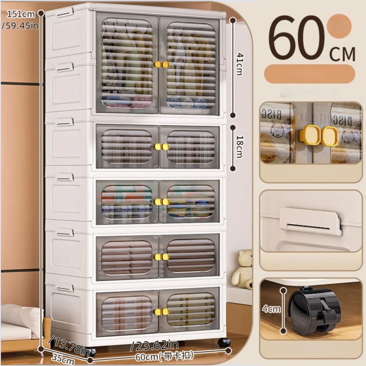 Foldable Cabinet,2-5 Tier, Multi-Combo,Rolling Mobile with Wheels,Heavy-Duty, Large Capacity,Bedroom/Living Room/Kitchen Storage Oasis Select 5Layers-gray