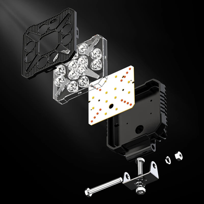 WISH 4 Inch Car Square LED Work Light Strobe Headlight White Yellow Offroad Driving Light Spotlight For Truck Cars Suv Boat Oasis Select