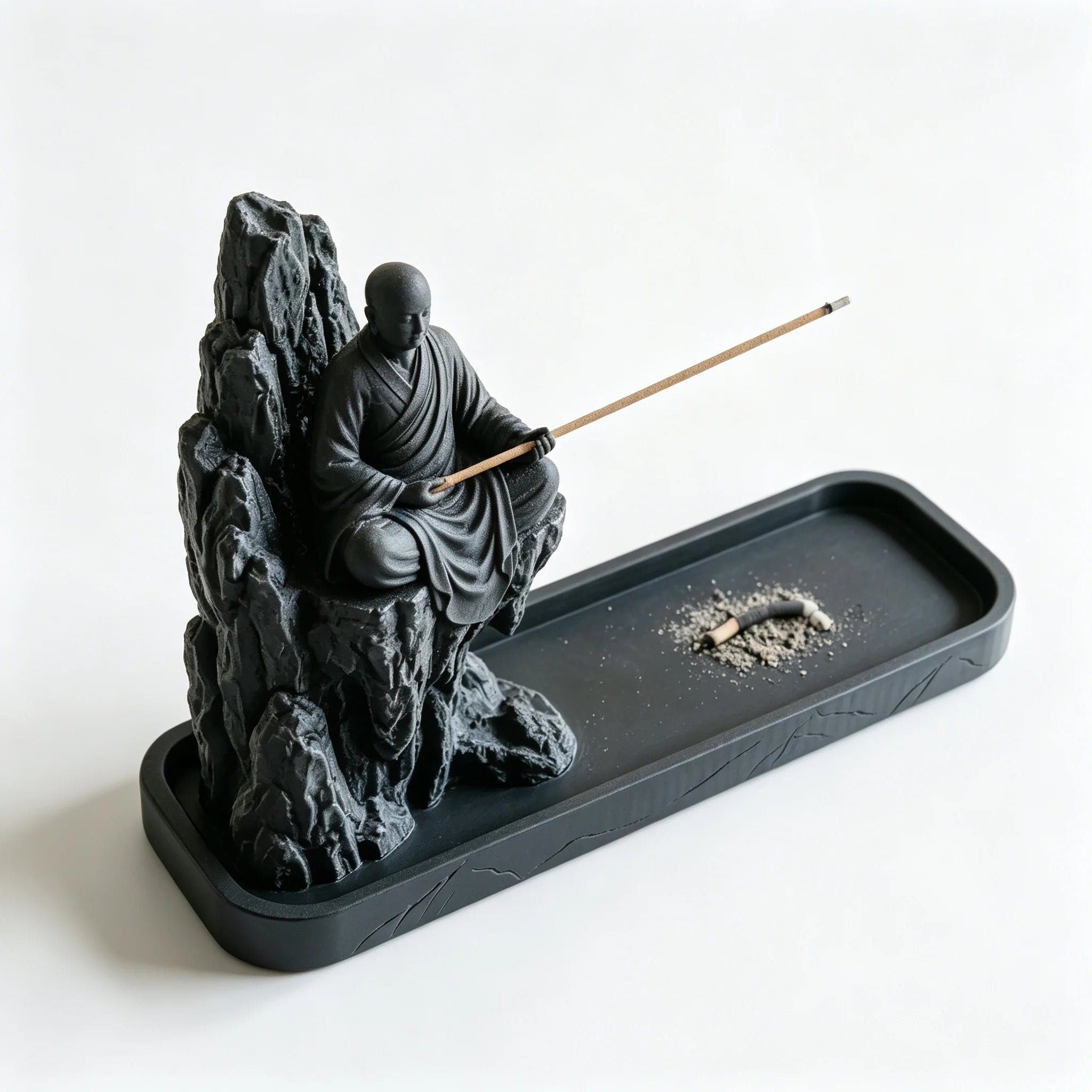 Mountain Monk Stick Incense Holder 3D Printed Incense Burner Tray Cliff Monk Figurines Censer for Tea Room Meditation Yoga Decor Oasis Select