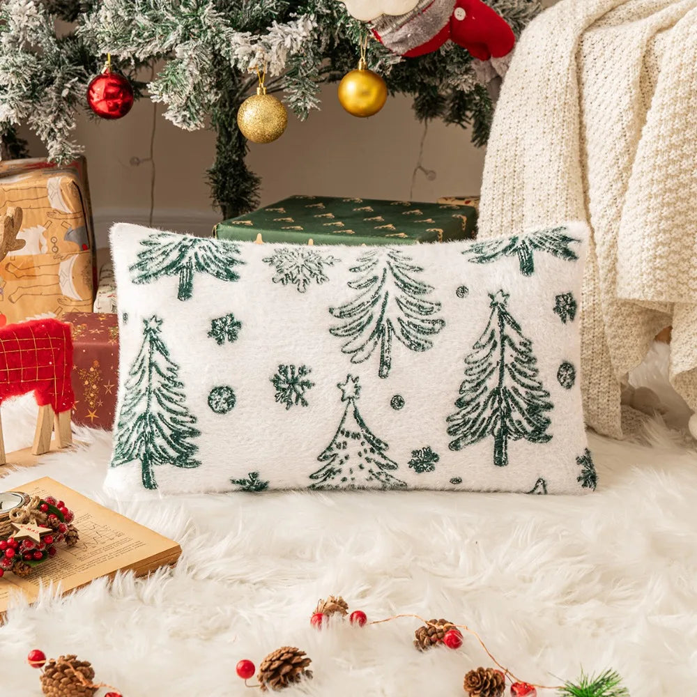 Christmas Tree Knitted Plush Pillowcase | Festive Cushion Cover