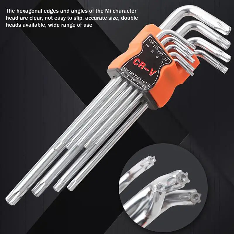 9Pcs Torx Star Wrench Set Allen Keys Hexagon Spanner Dual End L Type Star Screwdriver Hand Repair Tools For DIY Home Repair Oasis Select