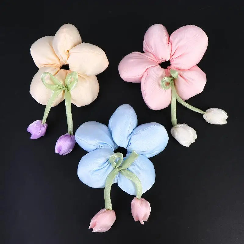Cute Candy Color Flower Hair Tie Scrunchie Soft Fabric Elastic Ponytail Holder Lovely Hair Accessories For Girls Women Gift Oasis Select
