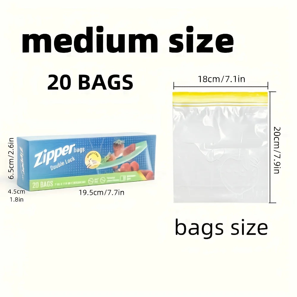 15/20/30 Double Lock Zipper Food Storage Bags - Leak Proof Thickened Reusable Freshness Bag, Suitable for Refrigerator Storage Oasis Select Medium size