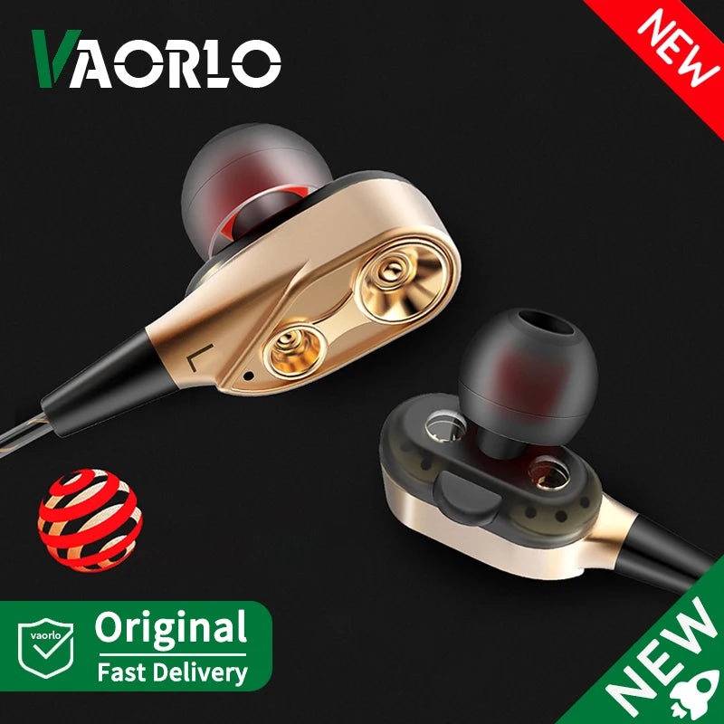 Double Moving Coil Headphones 3.5mm AUX With Mic Dynamic Headset In-Ear Music Gaming Sport Earbuds Bass Surround Shocking Sound Oasis Select