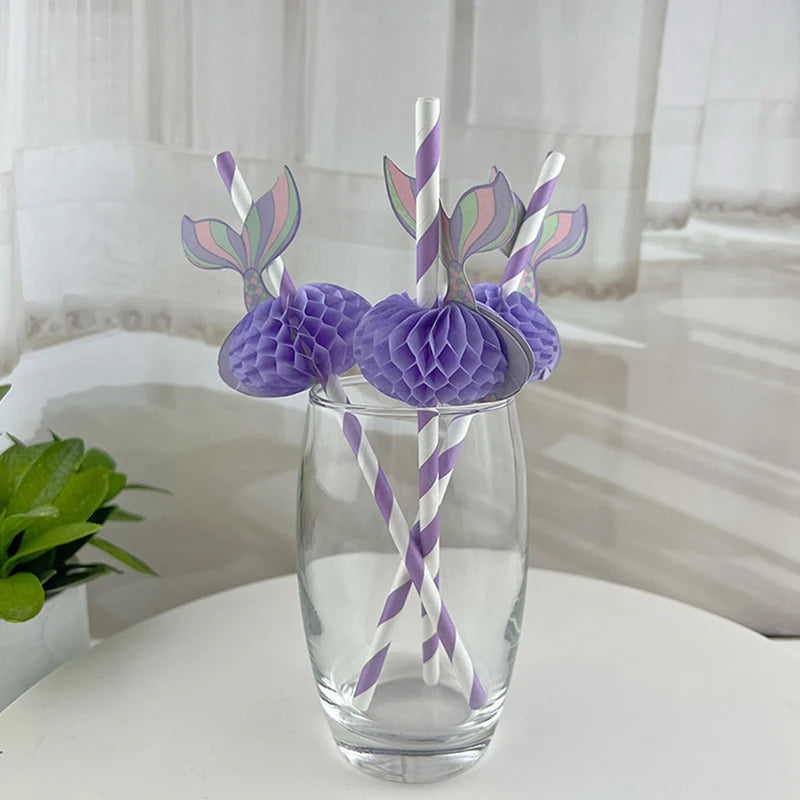 New 10pcs Mermaid Tail Honeycomb Straw Under the Sea Party Decor Girl Mermaid Birthday Decorations Litte Mermaid Party Favor Oasis Select