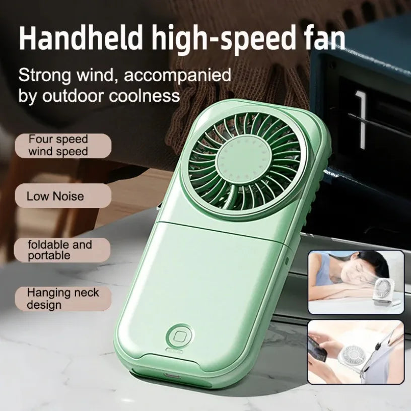 Handheld Fan Multi-use Fan Foldable Handheld Neck Hanging Desk Fan 4 Speed 2500mAh USB Rechargeable Cooling Fan Oasis Select