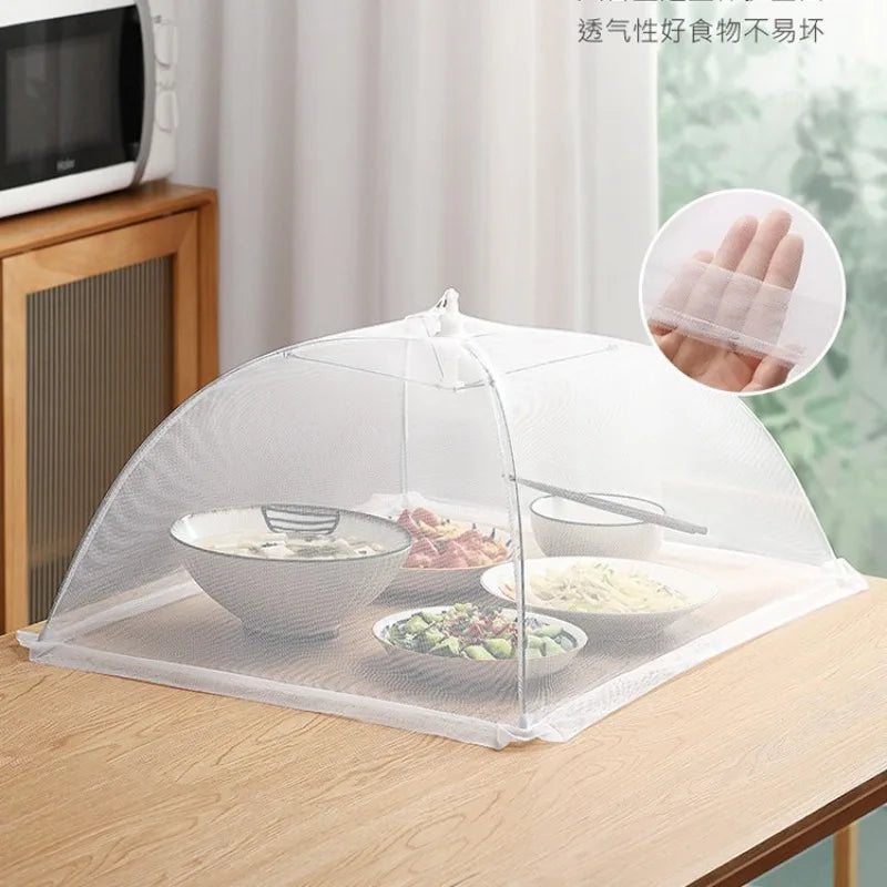 White Food Cover Mesh Folding Washable Flies Tables Cover Insect Proof Protective Dish Covers Home Kitchen Storage Accessaries Oasis Select
