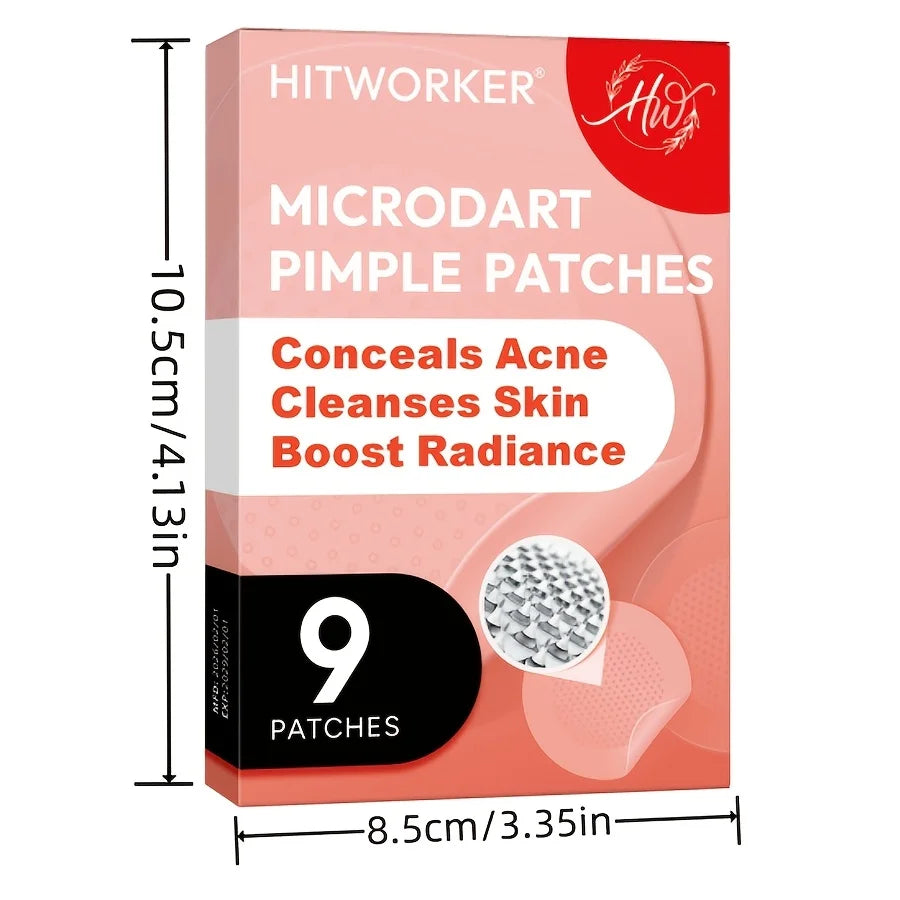 9 Hitworker microneedle acne patches. 24-hour protection, invisible coverage, non irritating tea tree oil essence, suitable for Oasis Select