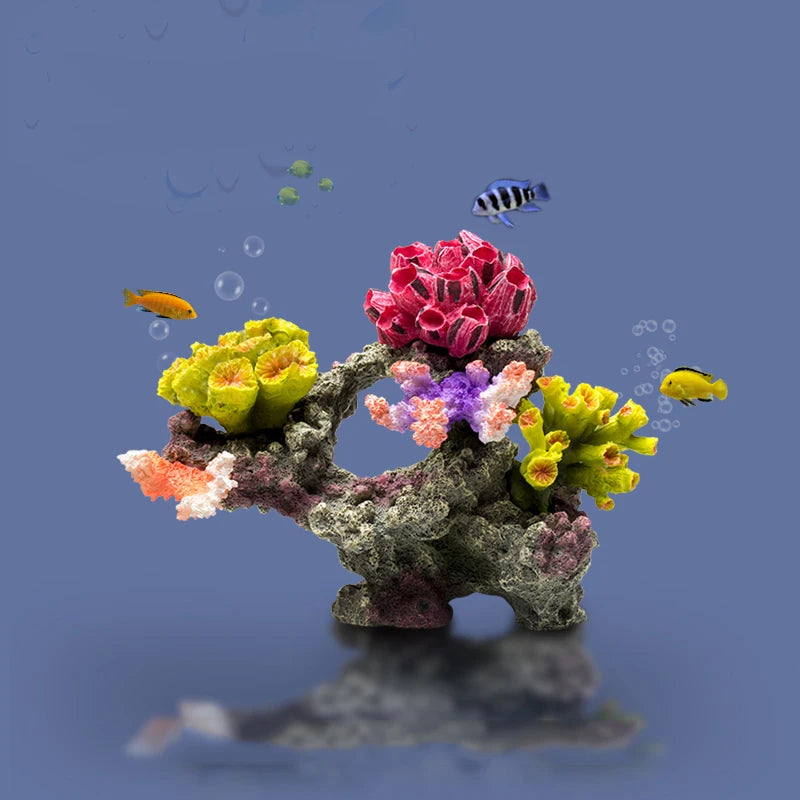 Betta Fishbowl Ornaments Large Coral Reef Stone Island Pet Artificial Aquarium Terrarium Resin Hideout Aquario Plant Accesories Oasis Select