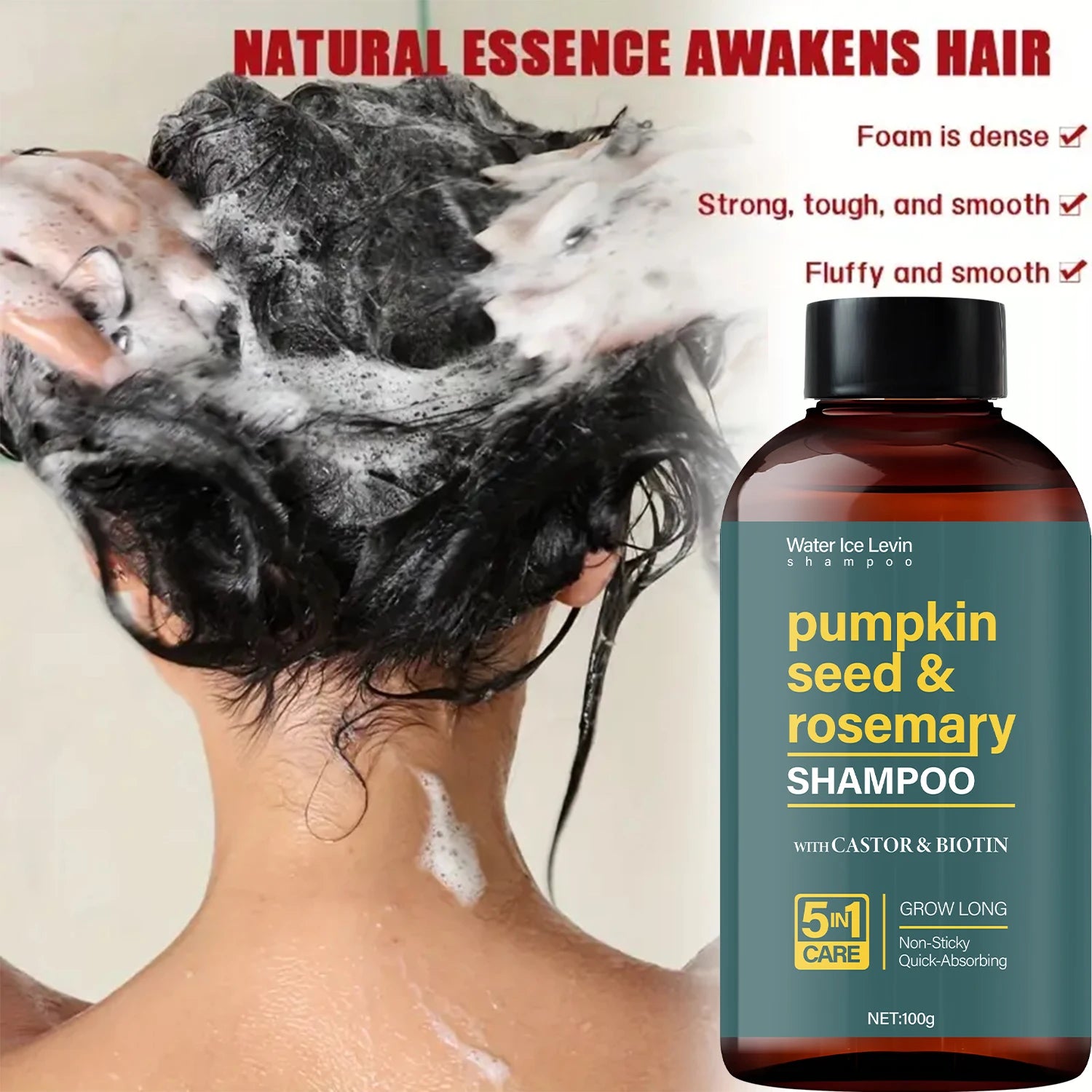 Water Ice Levin Pumpkin Seed & Rosemary Shampoo with Castor Oil & Biotin for Hair Growth, 5M Care, Non-Sticky Formula Oasis Select