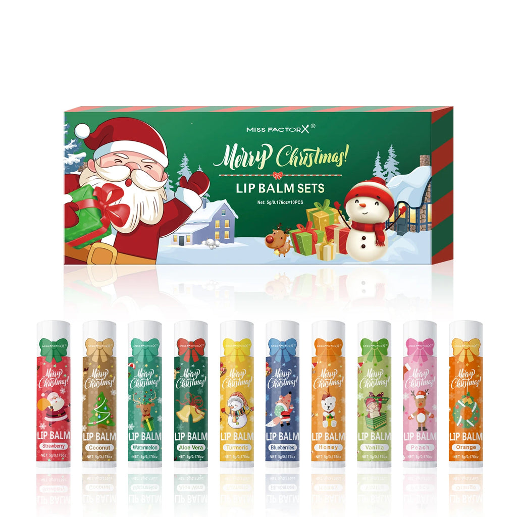10PCS/Box Christmas gift box, lip balm set, deeply hydrating lip moisturizer, lip color brighten, gift to women Oasis Select 10PCS Christmas gift
