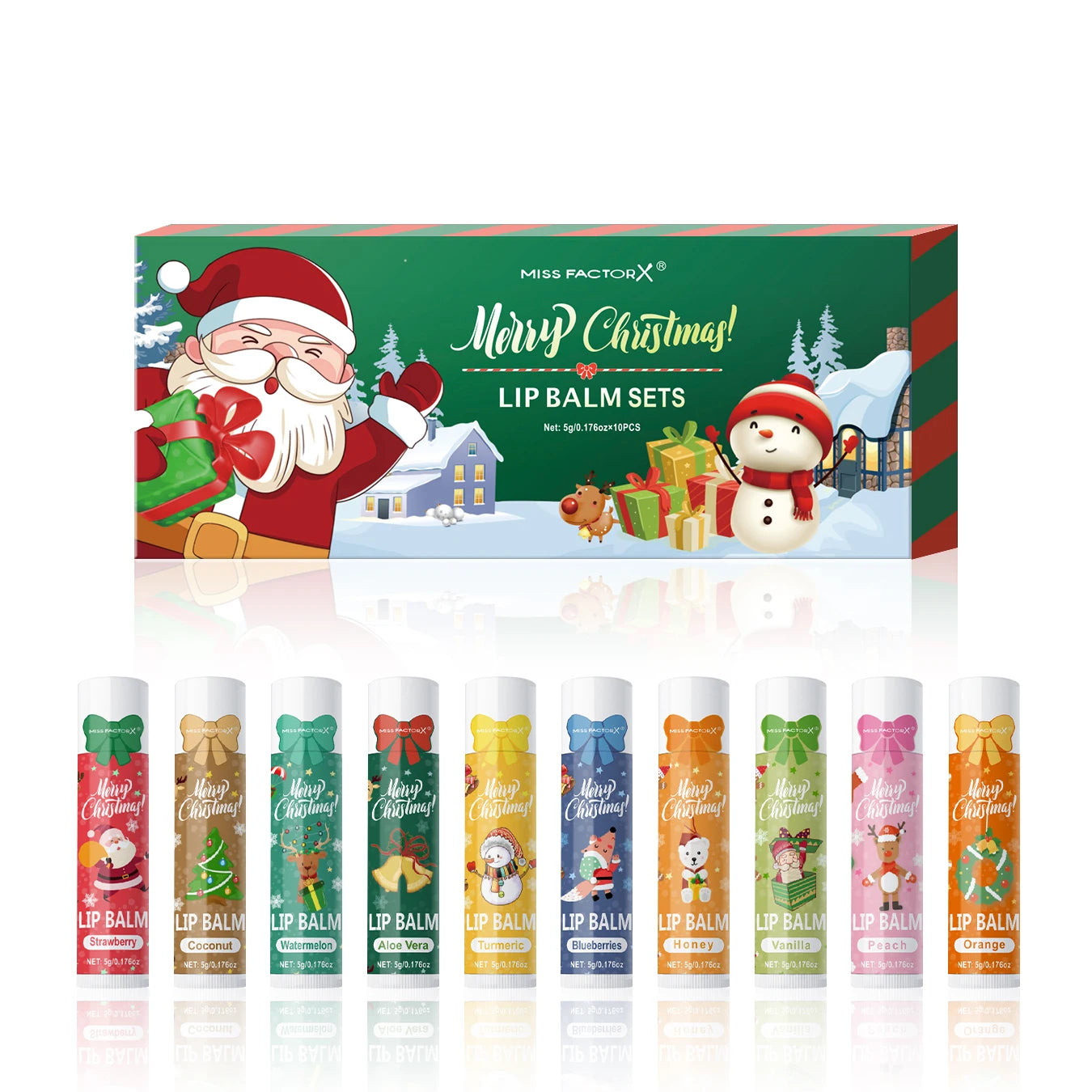 10PCS/Box Christmas gift box, lip balm set, deeply hydrating lip moisturizer, lip color brighten, gift to women Oasis Select 10PCS Christmas gift