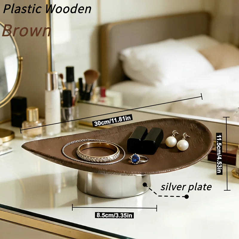Modern minimalist storage tray with wood-grain finish—multifunctional desktop organizer, decorative tray—made of plastic Oasis Select Brown