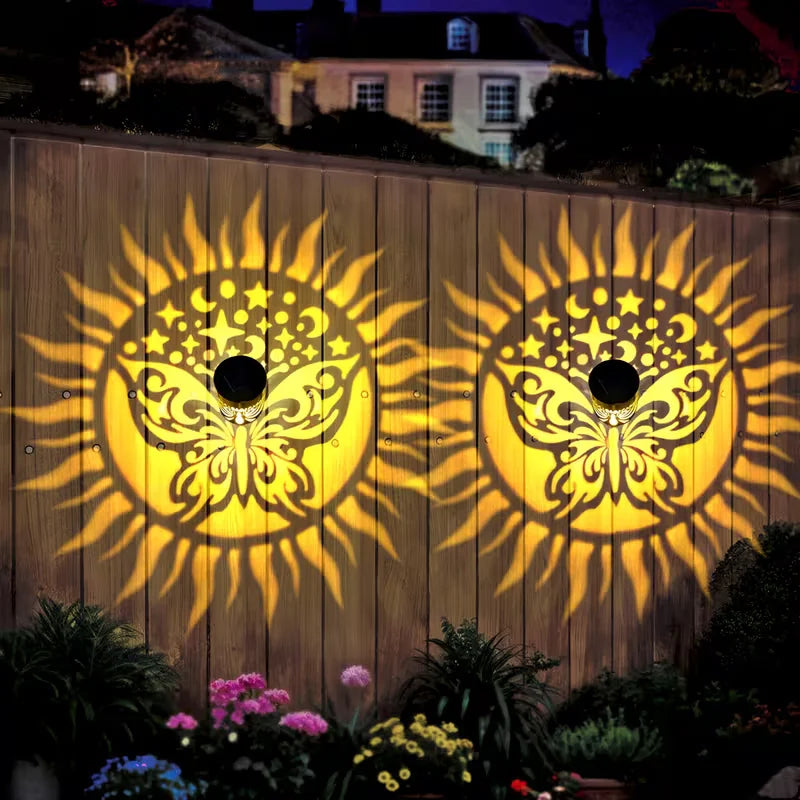 1-8PCS Solar Butterfly Wall Light Iron Hollow Projection Lamp Vintage Pattern Shadow for Outdoor Fence Gate Garden Decoration Oasis Select