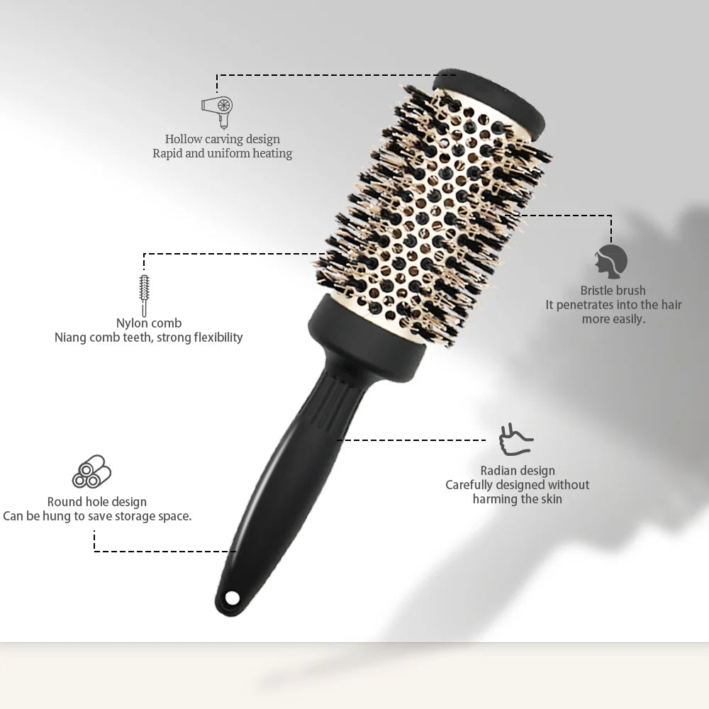 Hair Brush Comb Professional High Temperature Resistant Ceramic Iron Round Comb 5 Sizes For Blow Dry Salon Styling Tools Oasis Select