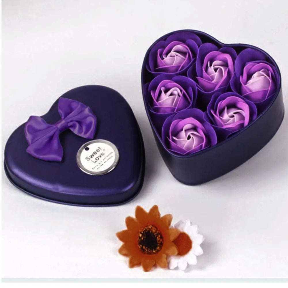 6Pcs Heart Scented Bath Body Petal Rose Flower Soap Wedding Decoration Gift Best Pink Blue Purple Red Four Color Soap Oasis Select Purple