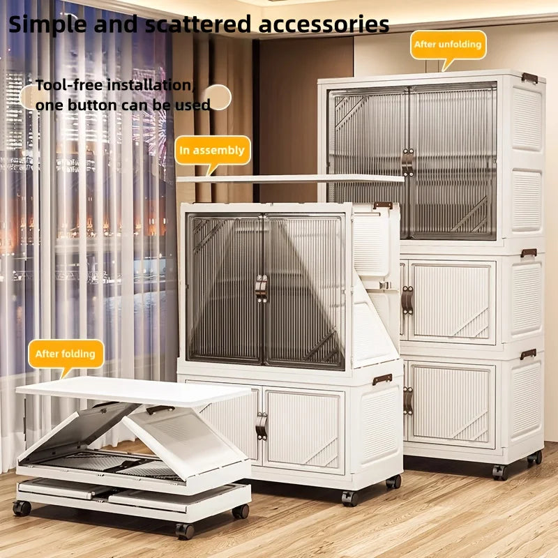 72cm Wide Foldable Storage Cabinet with Rolling Wheelsfor Clothes/Toys – Bedroom/Living Room/Bathroom Organization Oasis Select