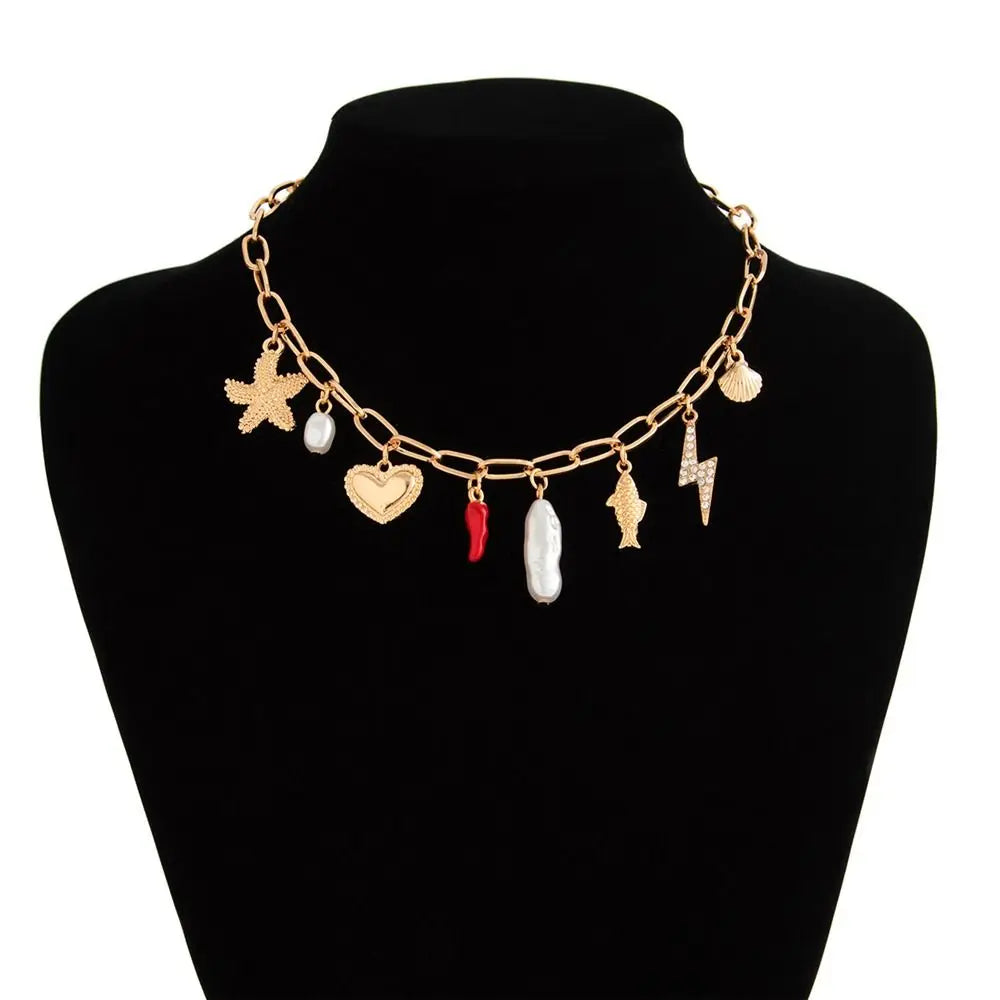 Trendy Vintage Enamel Necklace Alloy Summer Cherry Necklace Ocean Style Fashion Jewelry Gift for Women Oasis Select