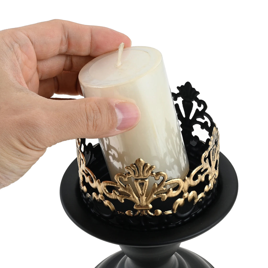 2pcs/set Black Pillar Iron Candle Holders Fits for Christmas Table Decoration As Centerpieces in Living Room,dining Room,mantle Oasis Select