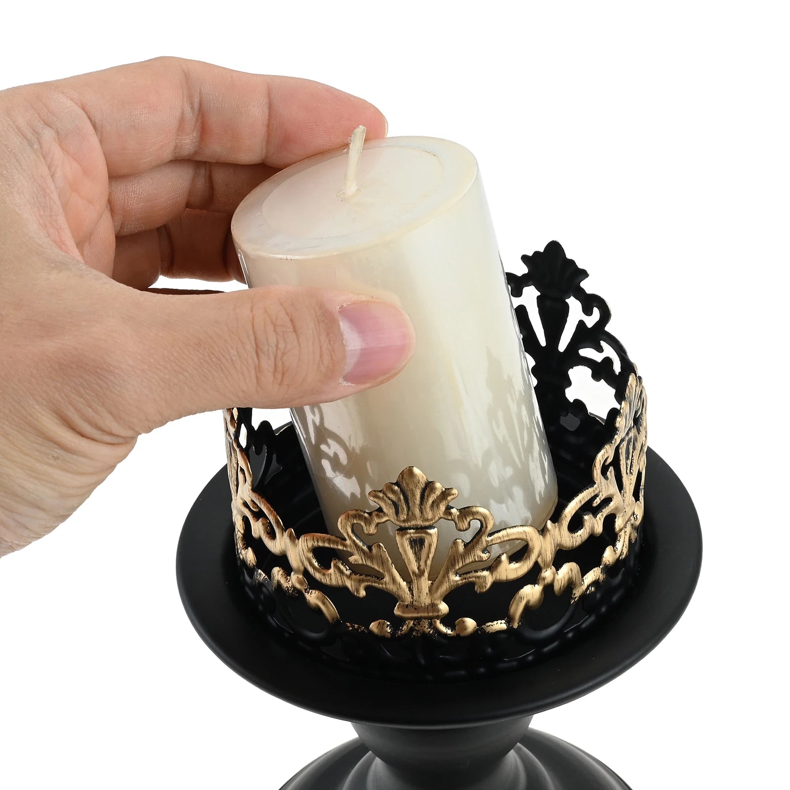 2pcs/set Black Pillar Iron Candle Holders Fits for Christmas Table Decoration As Centerpieces in Living Room,dining Room,mantle Oasis Select