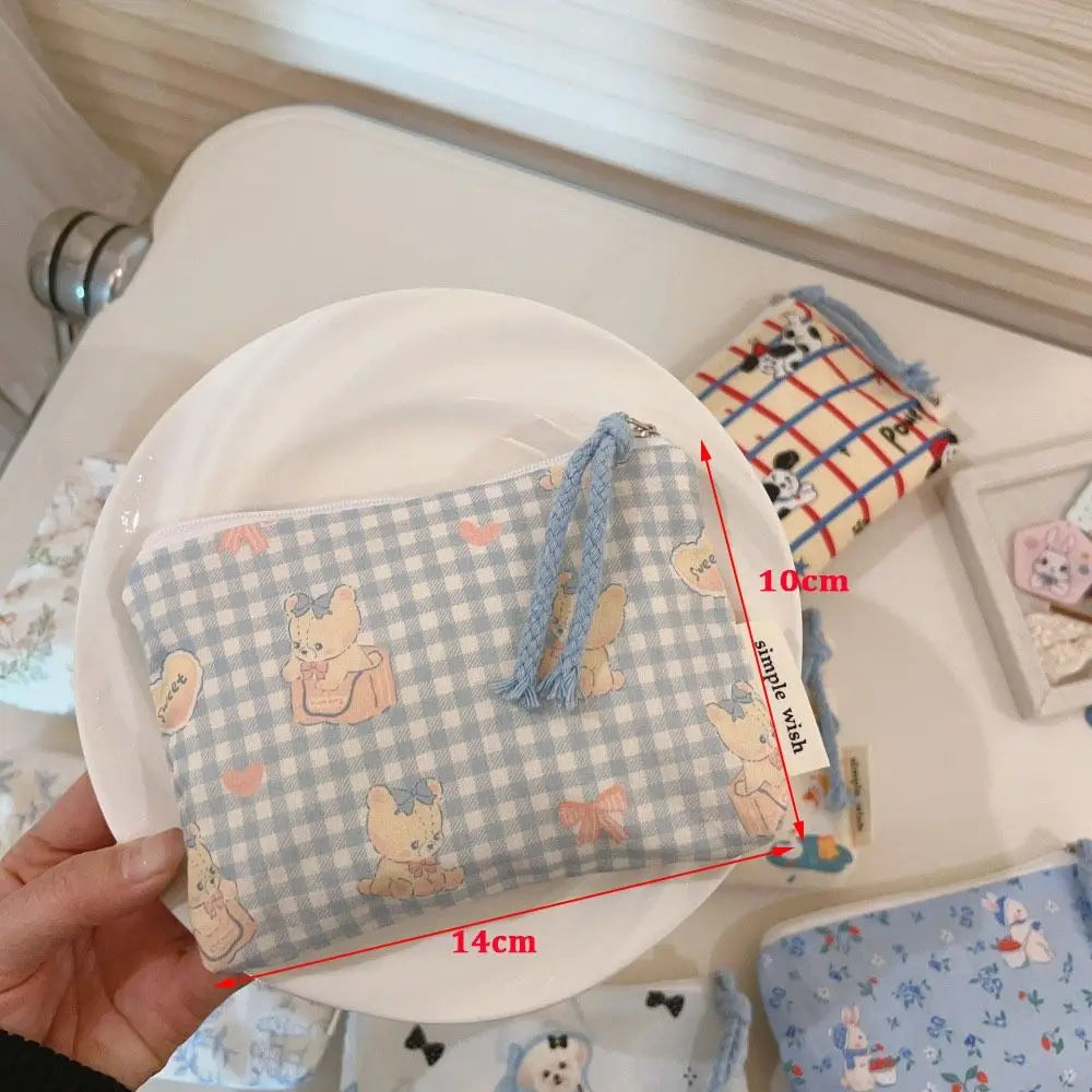 Cute Cartoon Prints Mini Coin Purse Square Zipper Sundries Pouch Portable Cotton Earphone Lipstick Storage Bag Oasis Select