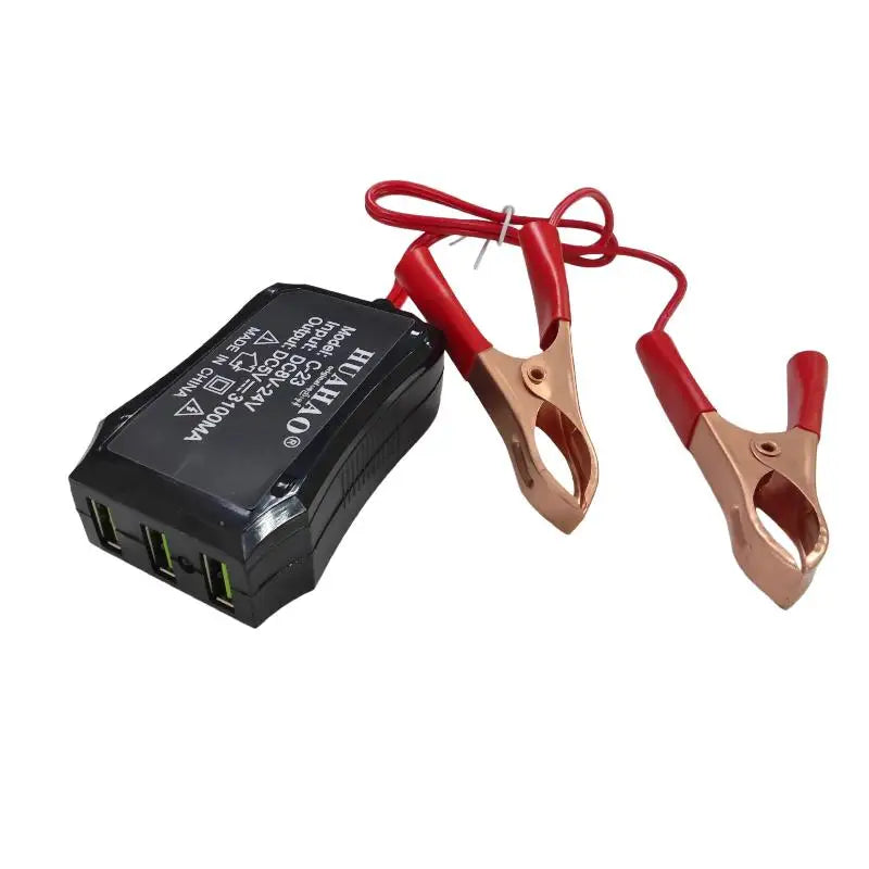 Battery Clip Charger 3 USB Ports 12V 24V Input to 5V Output Universal Charger for Cellphone Tablet Camping Oasis Select